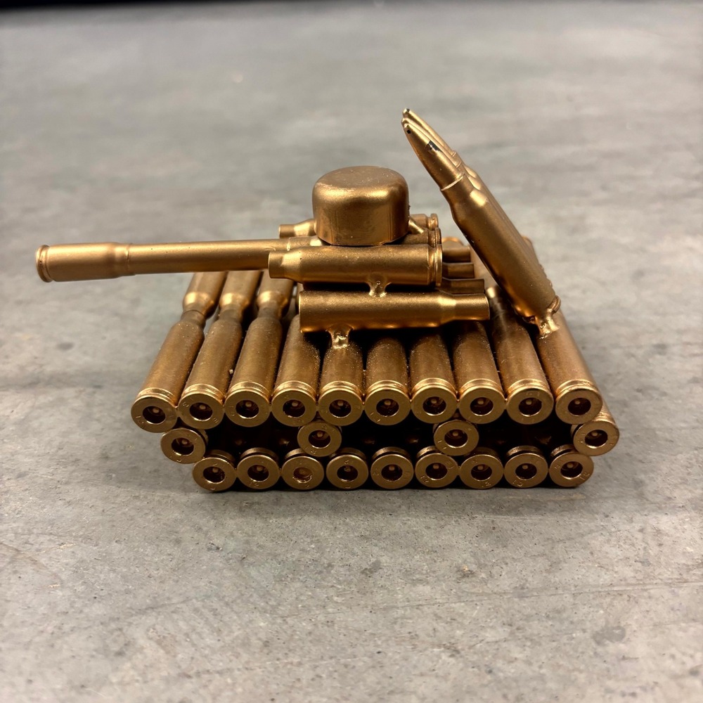 Handmade Brass Bullet Casing Tank Sculpture Military Trench Art Desk Decor 5.5"